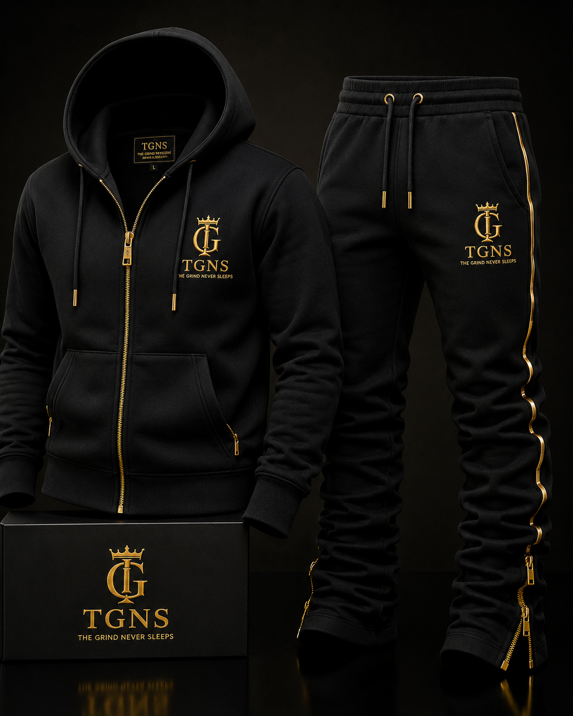 TGNS Premium Tracksuit Set - Black/Gold