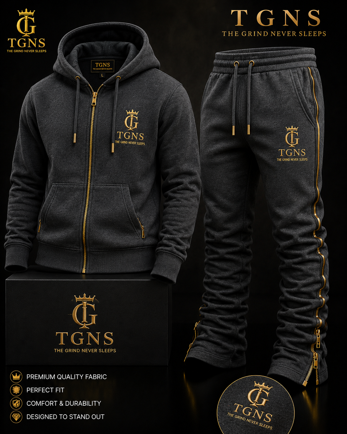 TGNS Premium Tracksuit Set - Black/Gold